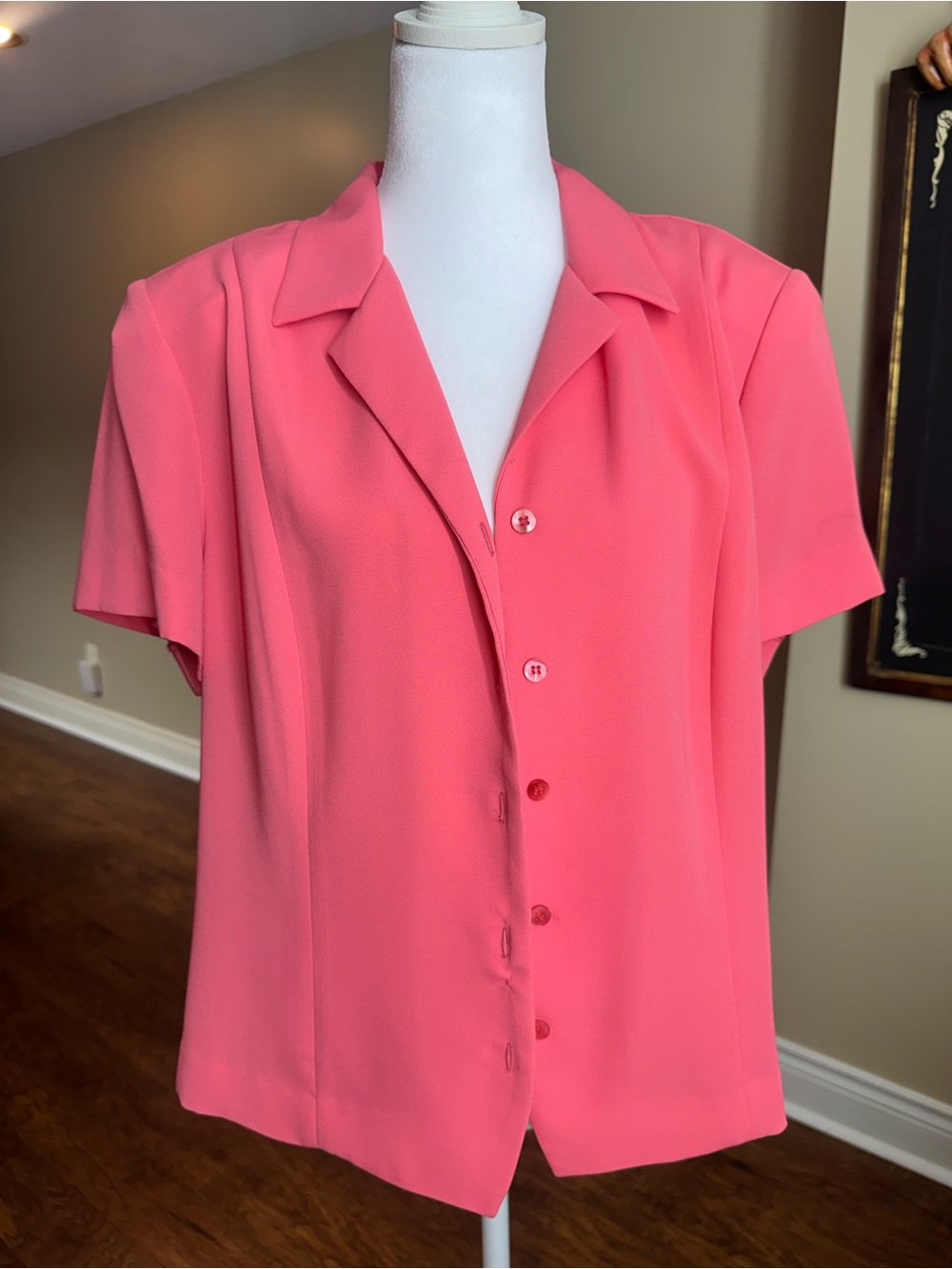 Vintage Joan Leslie Pink Short Sleeve Blazer Top Size 16